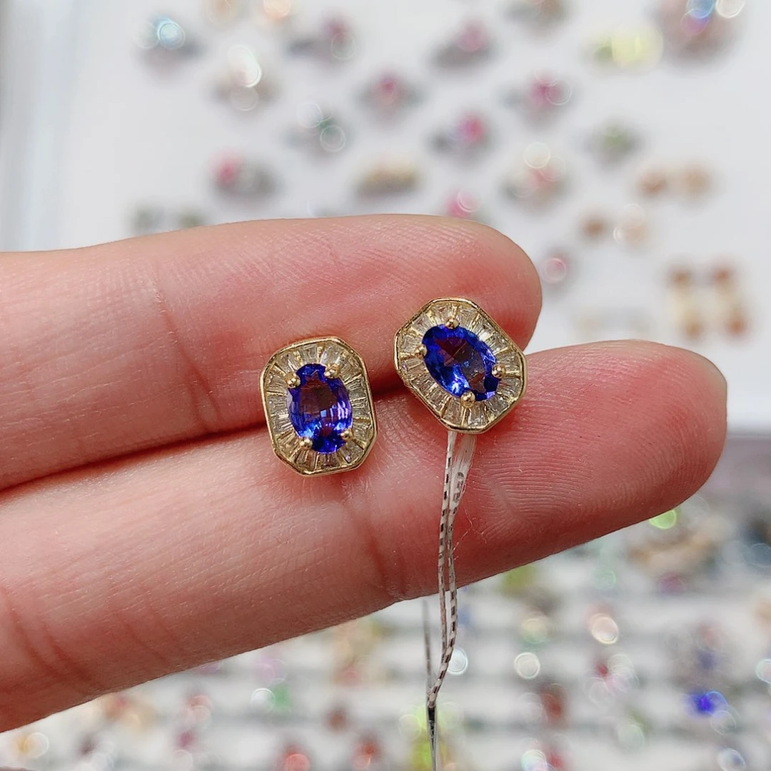 坦桑石耳钉银S925镶嵌