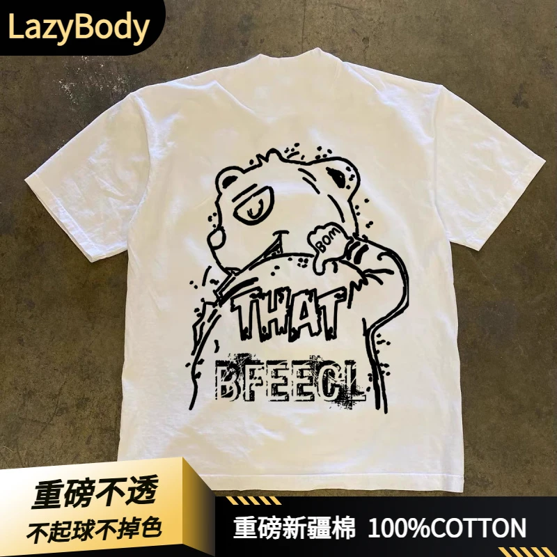 重磅纯棉短袖T恤2025夏季新款潮牌重磅纯棉防皱休闲免烫简欧风t恤