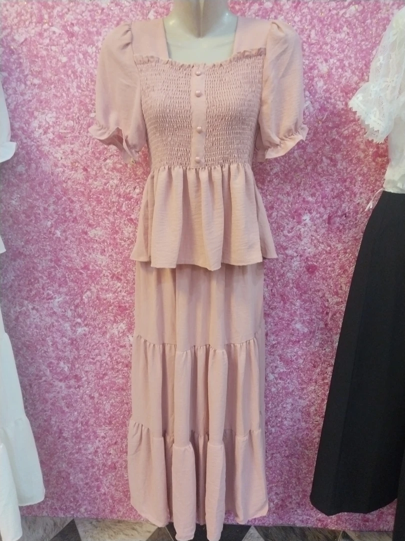 女装法式设计收腰显瘦泡泡袖小衫+半身裙套装