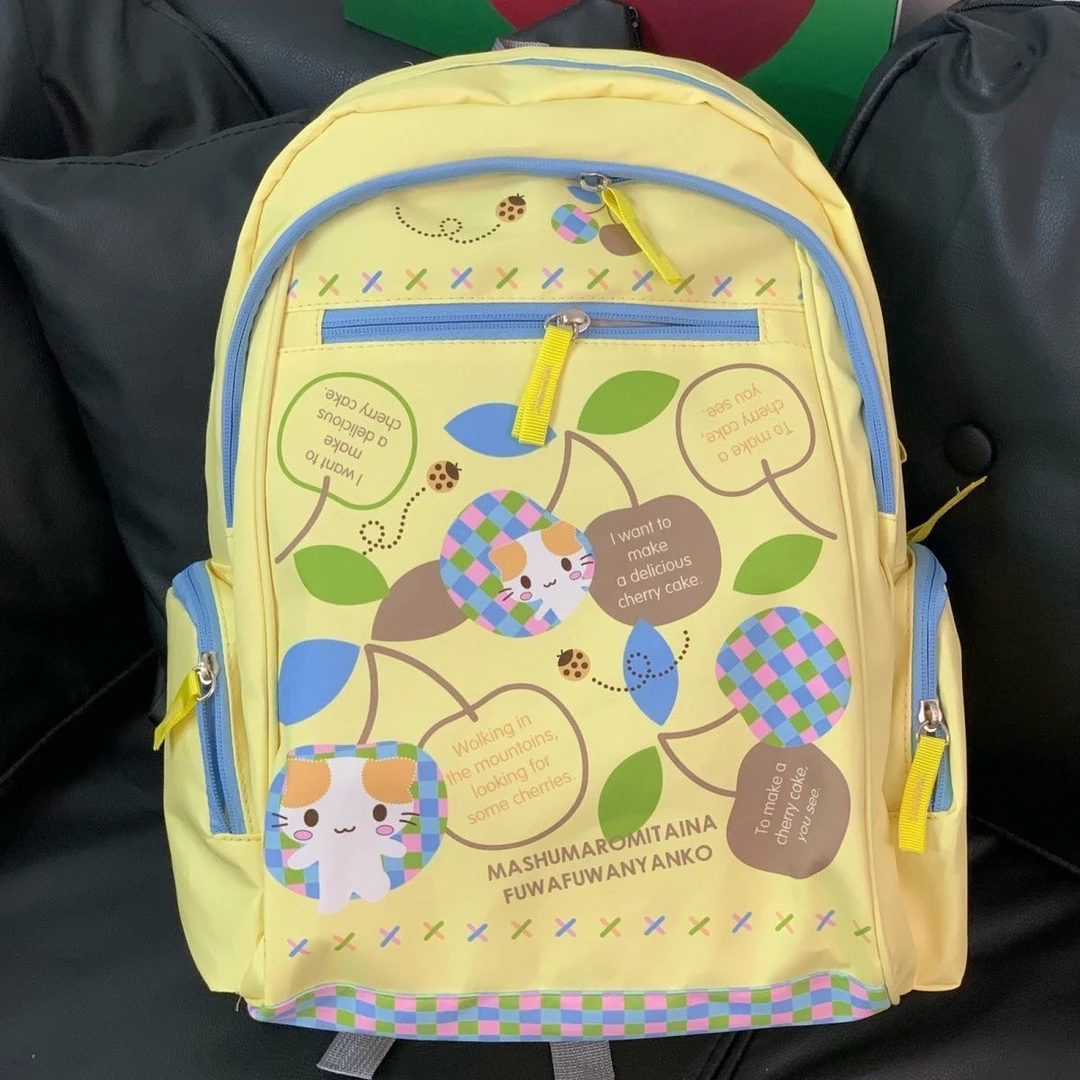 可爱书包日系初高中百搭大学生背包猫咪棉花撞色大容量双肩包