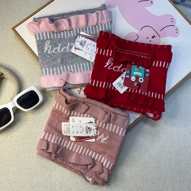 快乐校园竖条花边脖套6岁内带