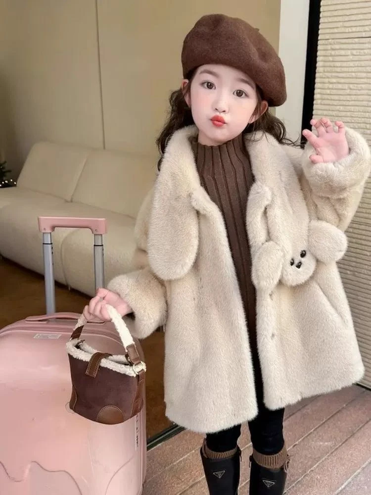 【新疆包邮】中童自带围巾毛毛外套C437