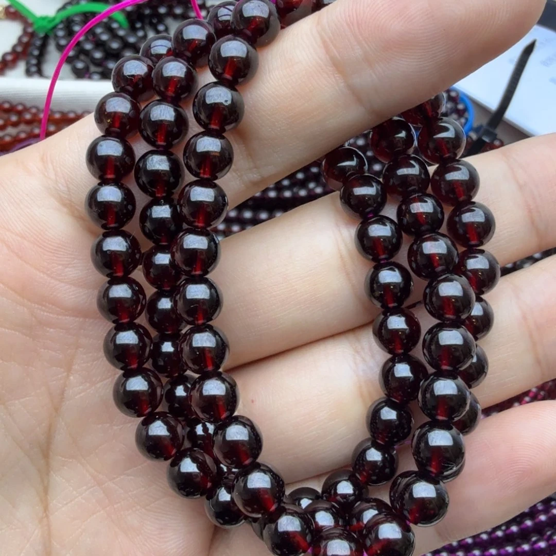 手链石榴石未镶嵌6.7酒红108颗