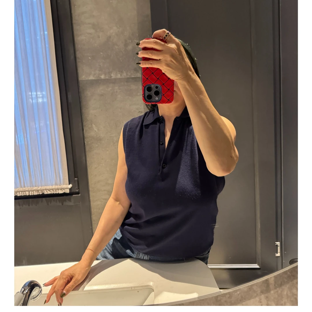 COCOLINDA 14针 “落肩莱赛尔”丝感无袖POLO领上衣 S2045