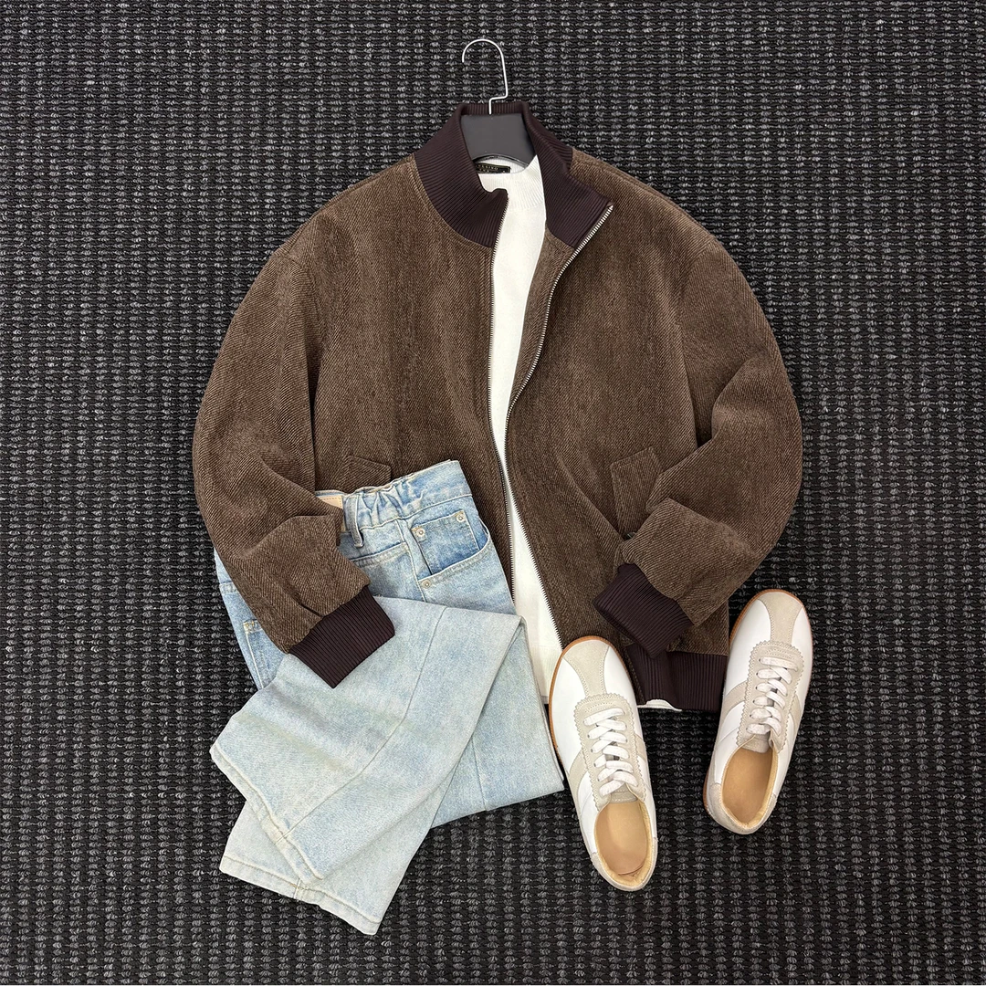 Gracefo冬季高级感防风夹克男士通勤休闲韩版棒球领撞色拼接外套