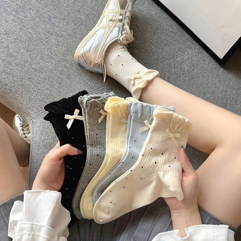 袜子女夏季薄款中筒袜2025新款潮流女款女生蝴蝶结JK无骨长袜春夏