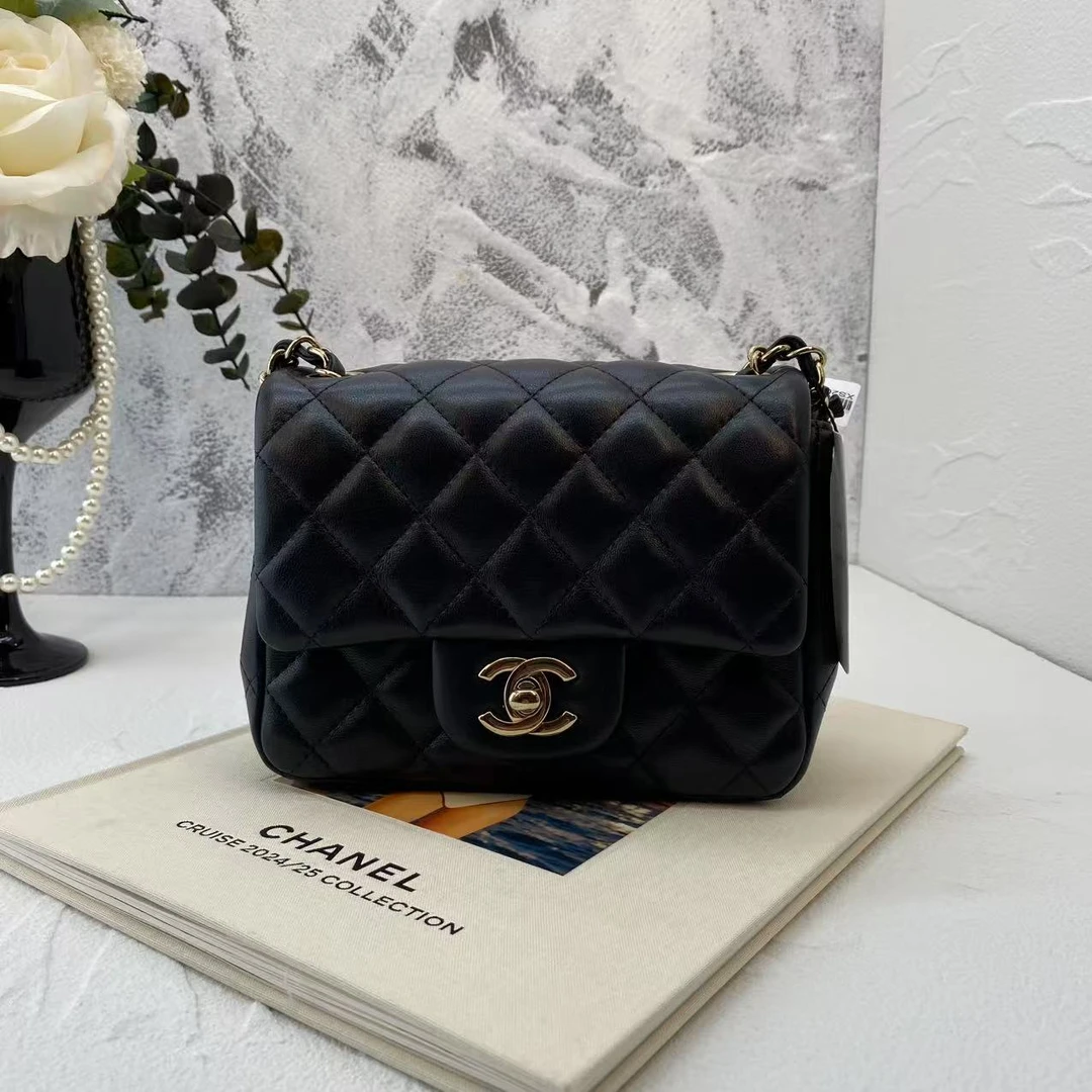 99新 Chanel/香奈儿 女士小香风黑金方胖子CF大迷你香奈儿包包