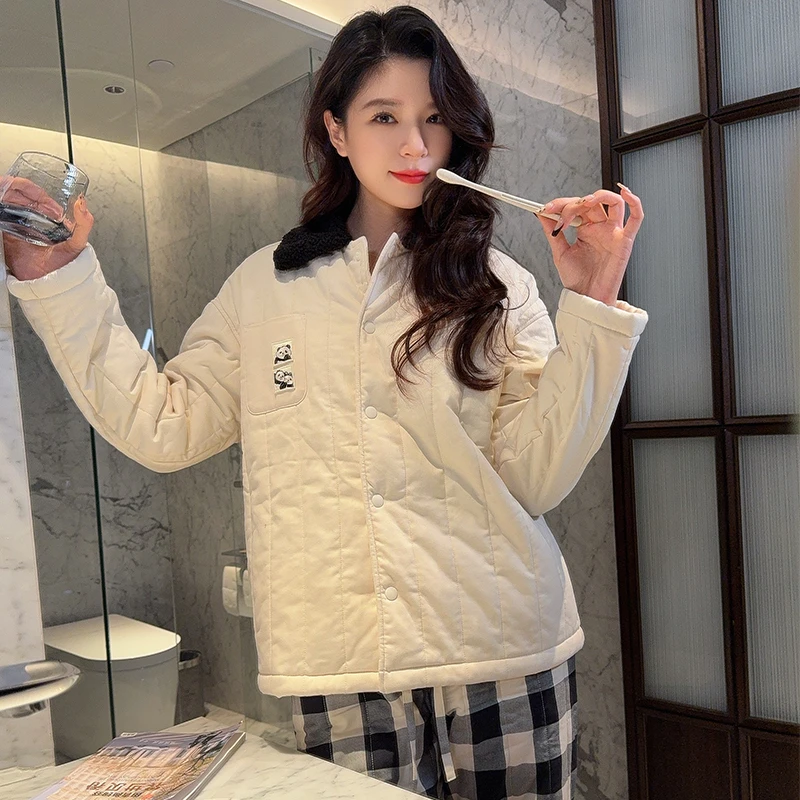 睡衣女冬2024新款加绒加厚家居熊猫嘭嘭情侣家居服可外穿棉衣棉袄