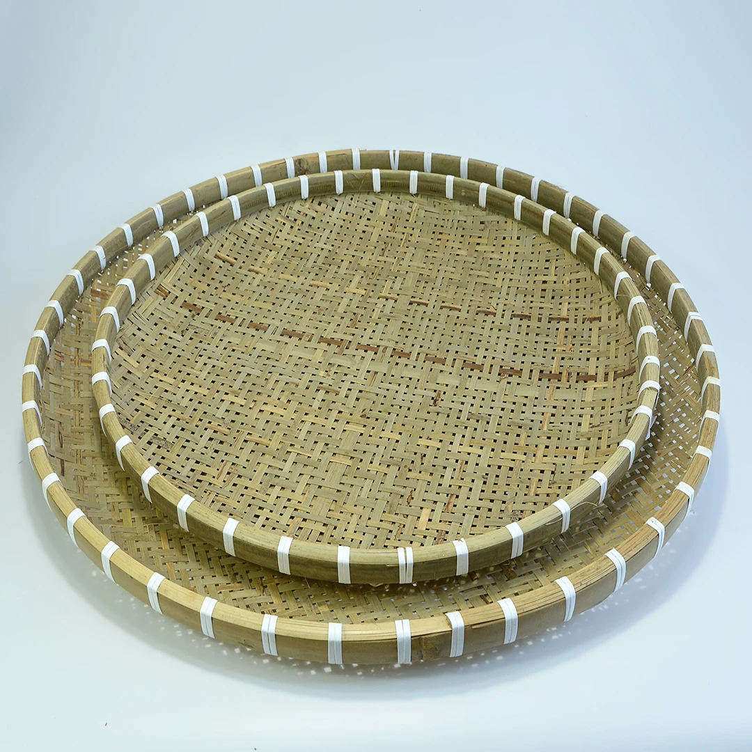 竹制品家用圆簸箕 有孔无孔竹筛子 手工竹编制品竹匾干货晾晒装饰