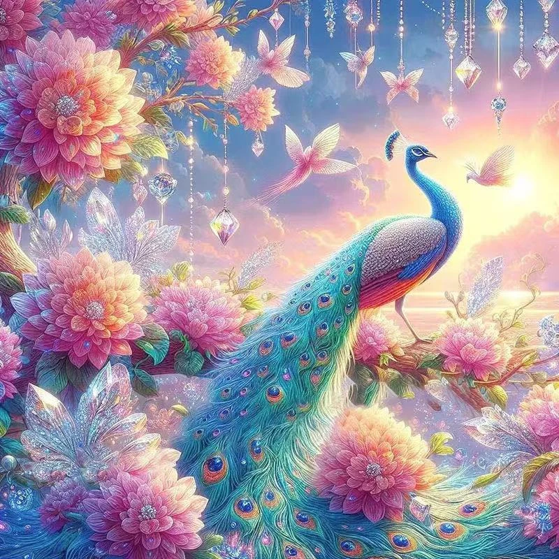 新款5D满钻月光孔雀钻石画厂家直销