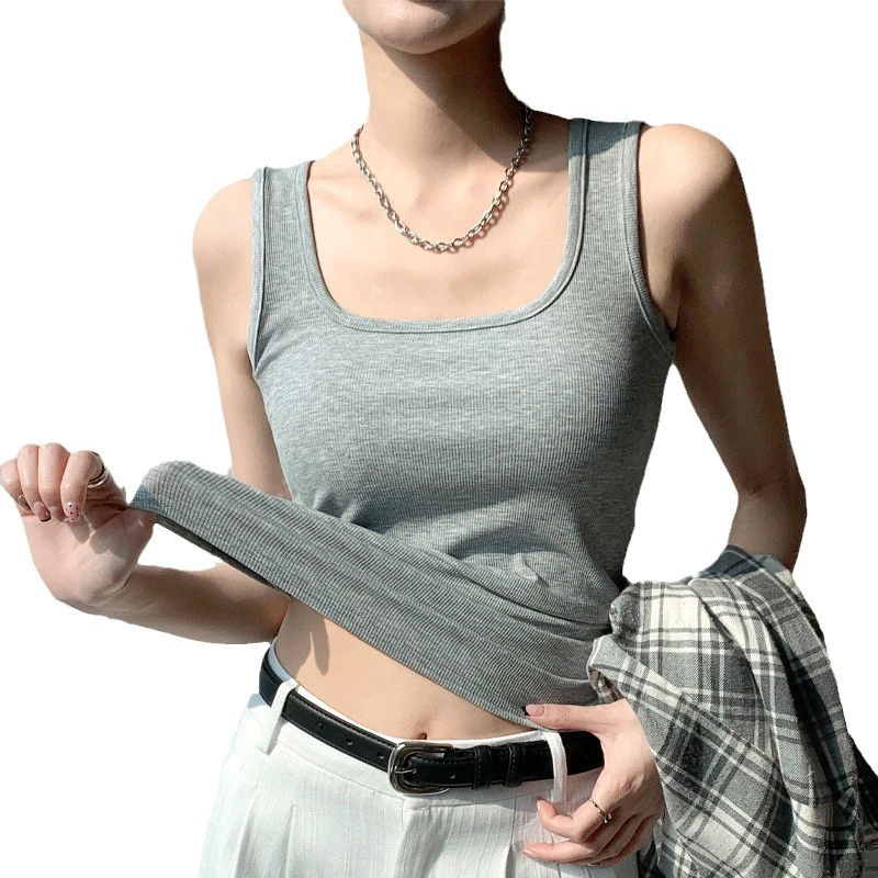 白色工字螺纹吊带背心女夏季内搭外穿无袖遮副乳运动打底衫