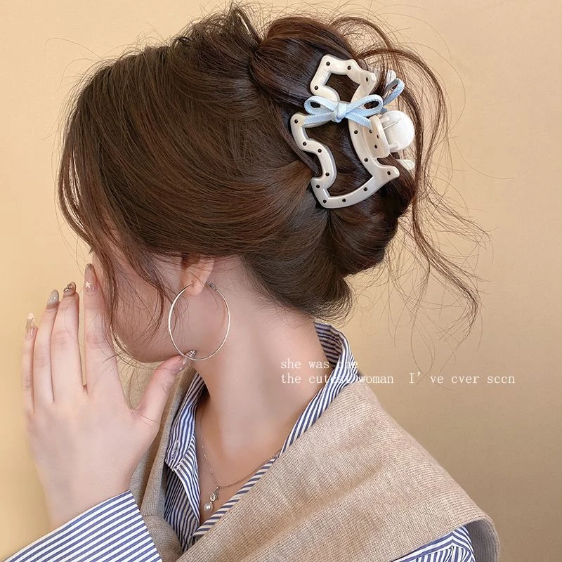 蝴蝶结波点小狗抓夹可爱少女发抓半扎盘发鲨鱼夹高级感发饰头饰品