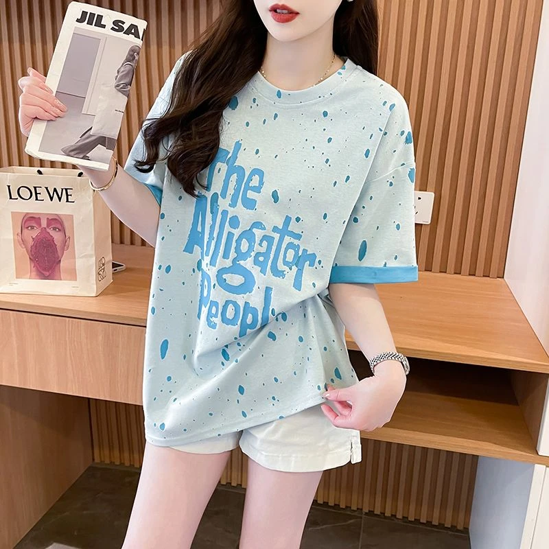 夏季宽松破洞短袖T恤女韩版大码休闲ins时尚显瘦百搭纯棉减龄小衫