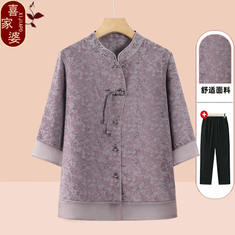 2025新款国风薄款上衣喜婆婆奶奶夏装衬衫上衣老年人妈妈衣服唐装