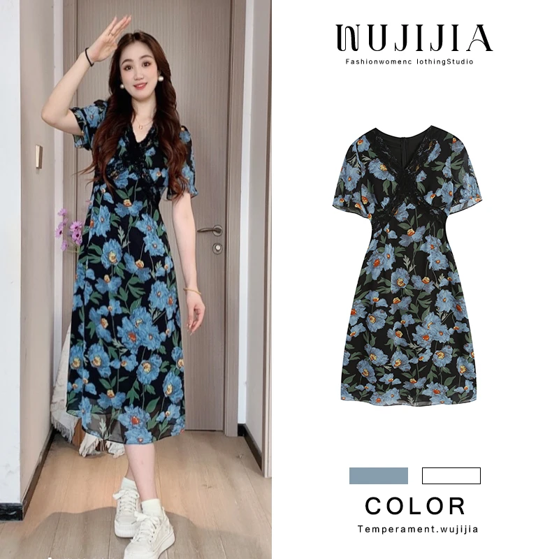 五季家图片色连衣裙显瘦裙子夏季气质时尚大码女装思思长裙小碎花