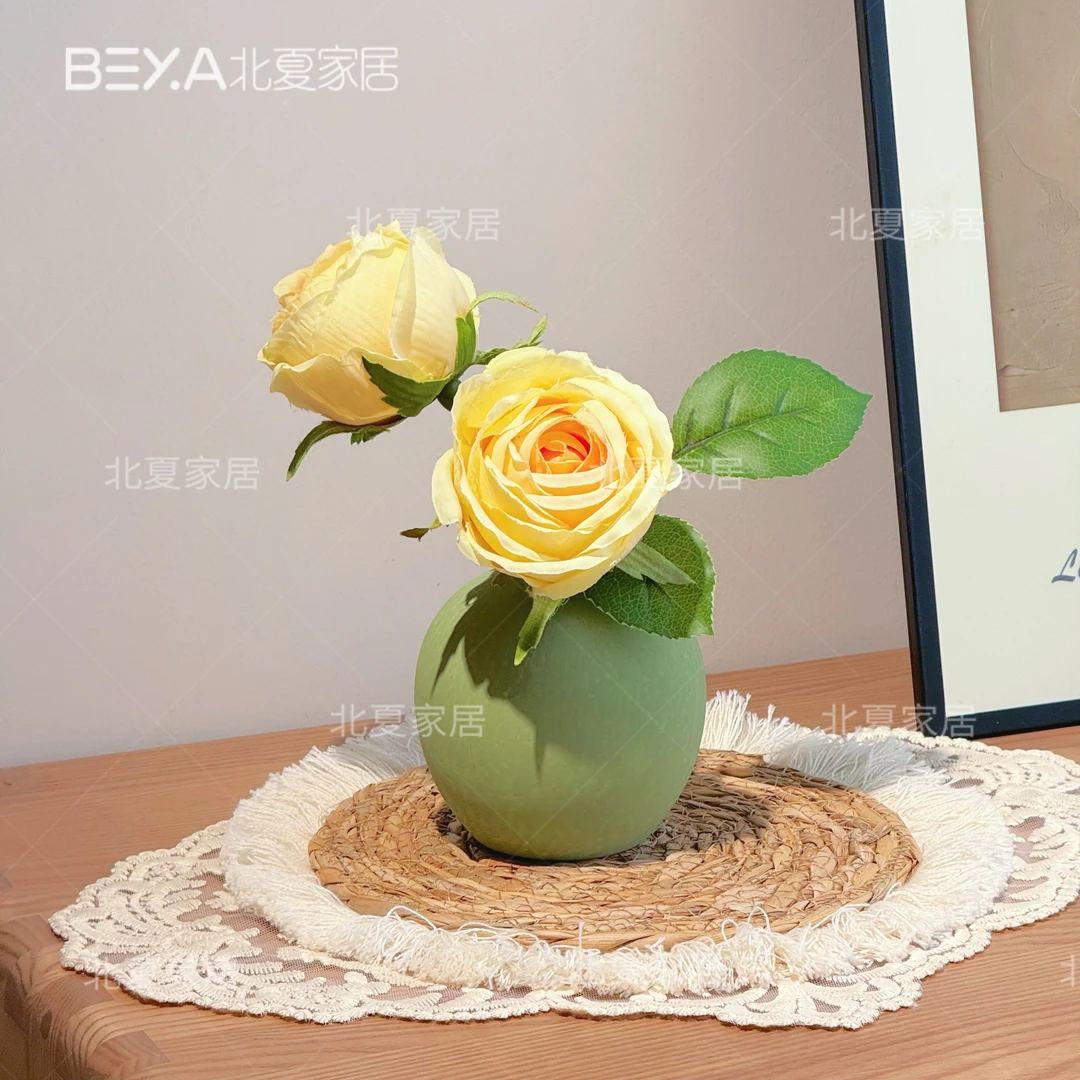 蜜桃雪山玫瑰仿真花绢花室内假花干花玫瑰花花束餐桌花摆设摆件