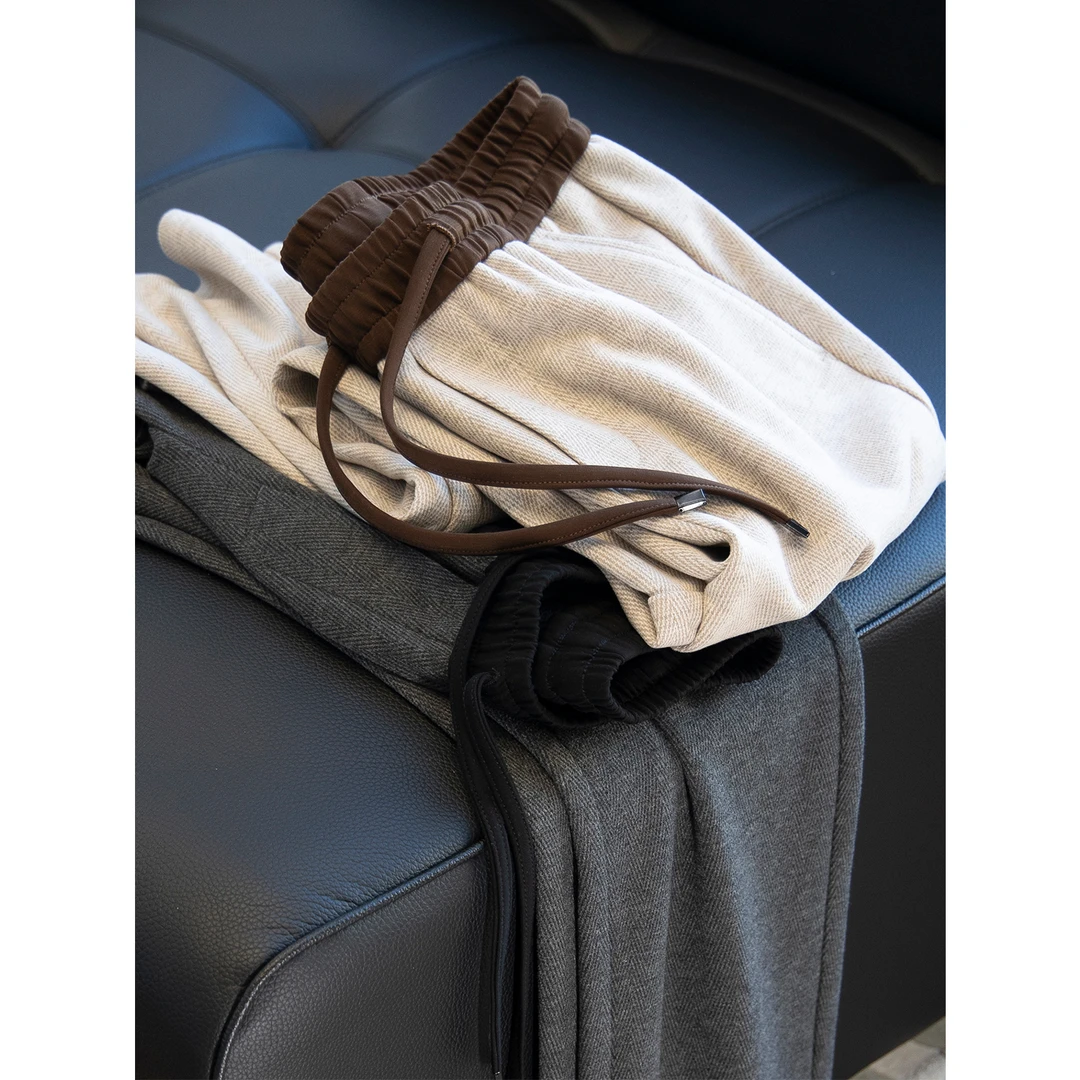 重磅推荐~细腻柔软亲肤！醋酸羊毛直筒阔腿裤男冬季厚款运动裤男