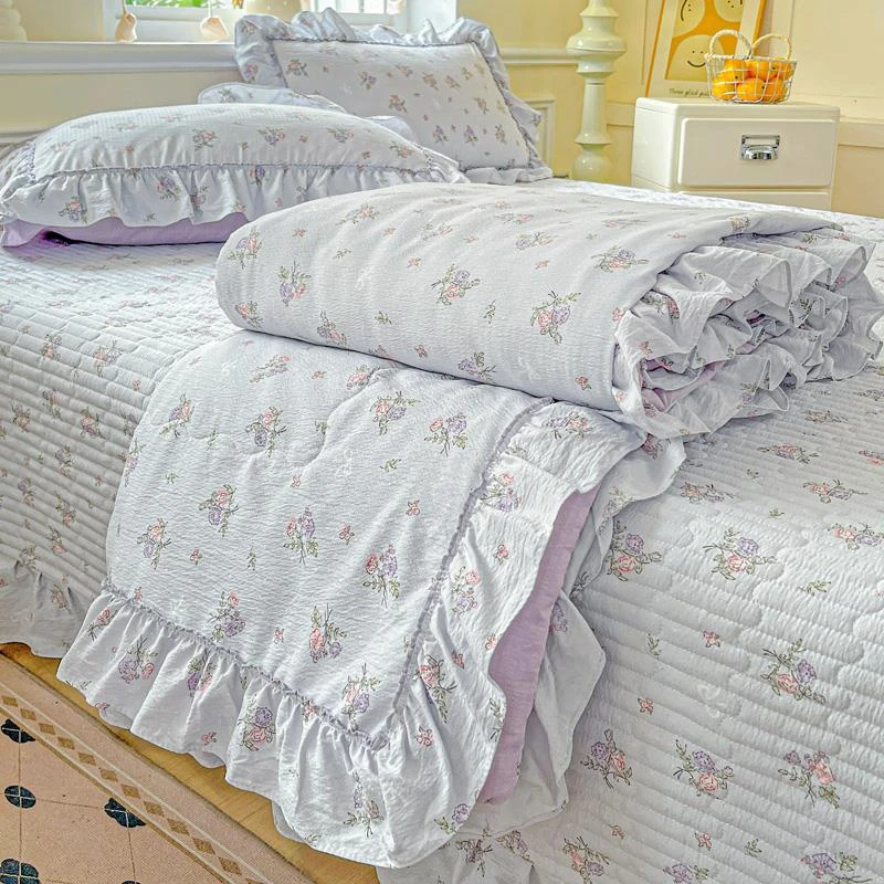 可爱小碎花皱皱纱床盖床裙夏凉被四件套小清新床裙款夏凉被四件套