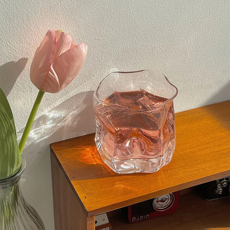 玻璃杯威士忌酒杯水杯扭扭ins高颜值杯子家用啤酒杯异形杯X1