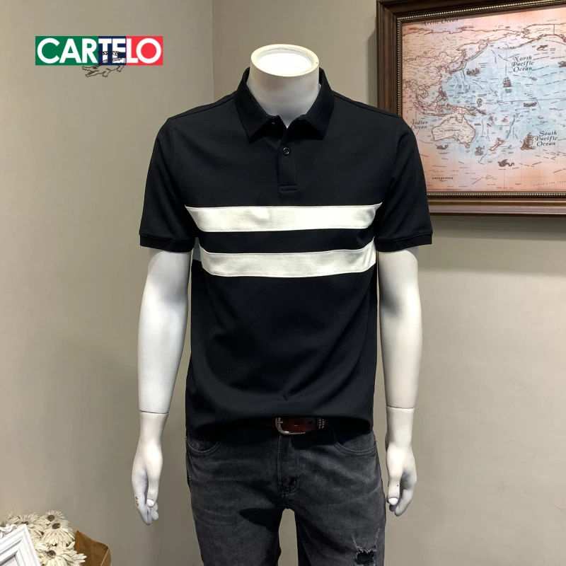 卡帝乐鳄鱼夏季男士条纹拼色短袖POLO衫休闲翻领T恤潮牌男上衣t恤