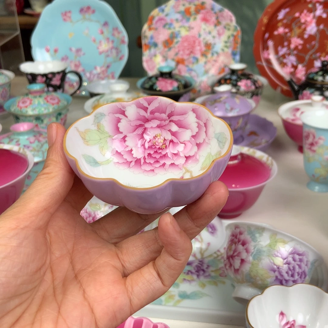 陶景德镇手工手绘紫色牡丹花