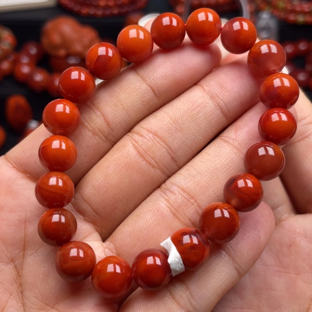 南红玛瑙未镶嵌珠宝奇石单圈9.5mm