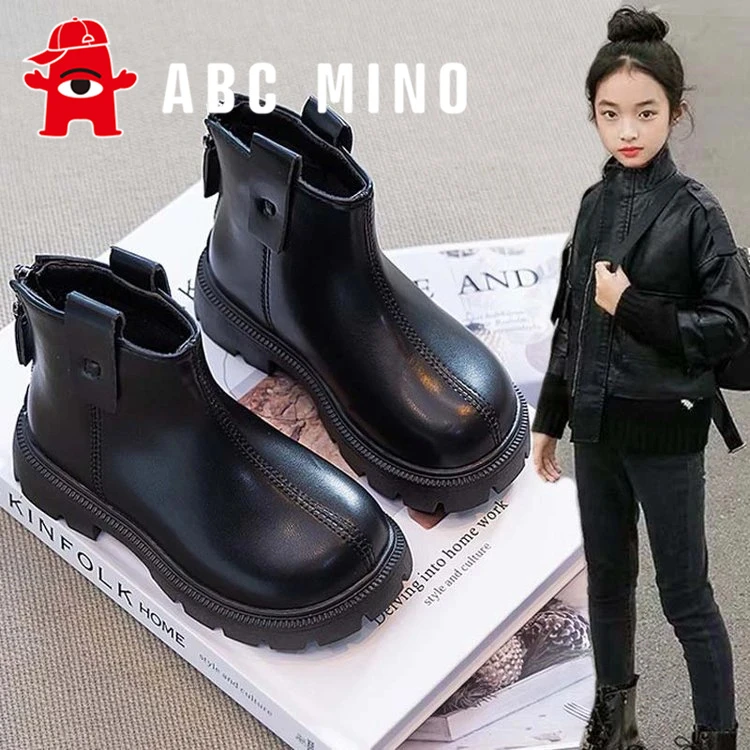 ABC MINO女童靴子2025冬季新款儿童短靴加绒马丁靴宝宝百搭皮靴子