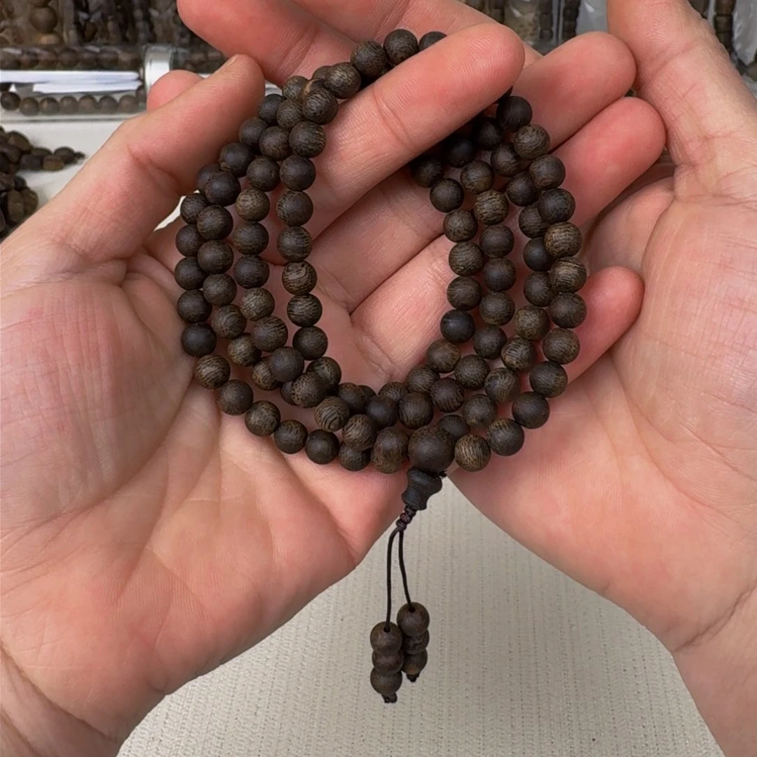 沉香手串东*棋楠沉香张勺子九九沉圆珠卡6+保18+克手串