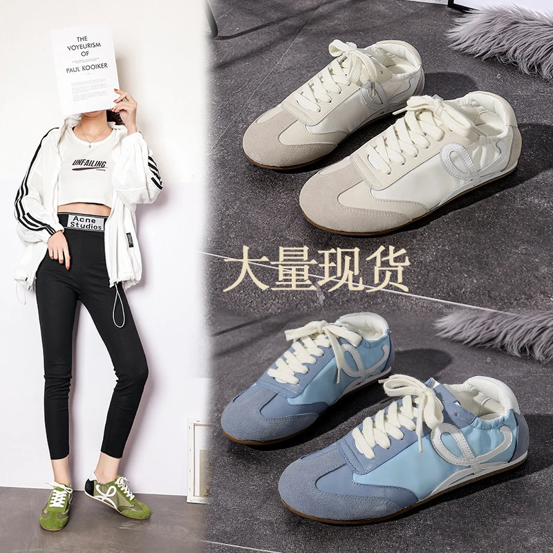真皮阿甘鞋女德训鞋系带拼色运动时尚牛筋底百搭小白鞋女鞋夏季