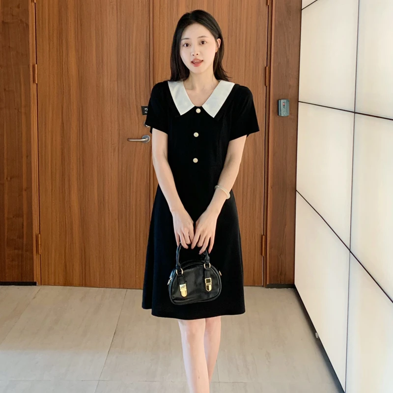 2025夏季短袖新款大码胖mm显瘦A字裙法式气质娃娃领连衣裙918