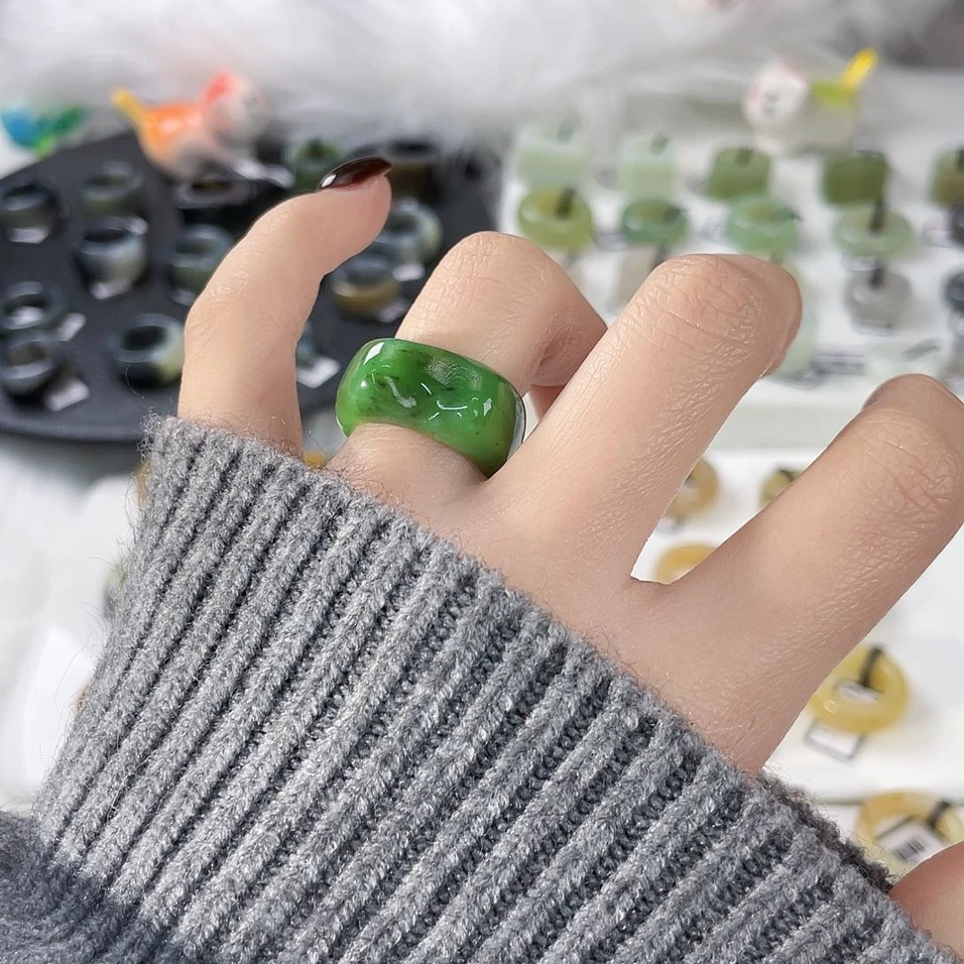 爱***粒和田玉未镶嵌戒指k59 碧玉乌兰海猫耳16.1