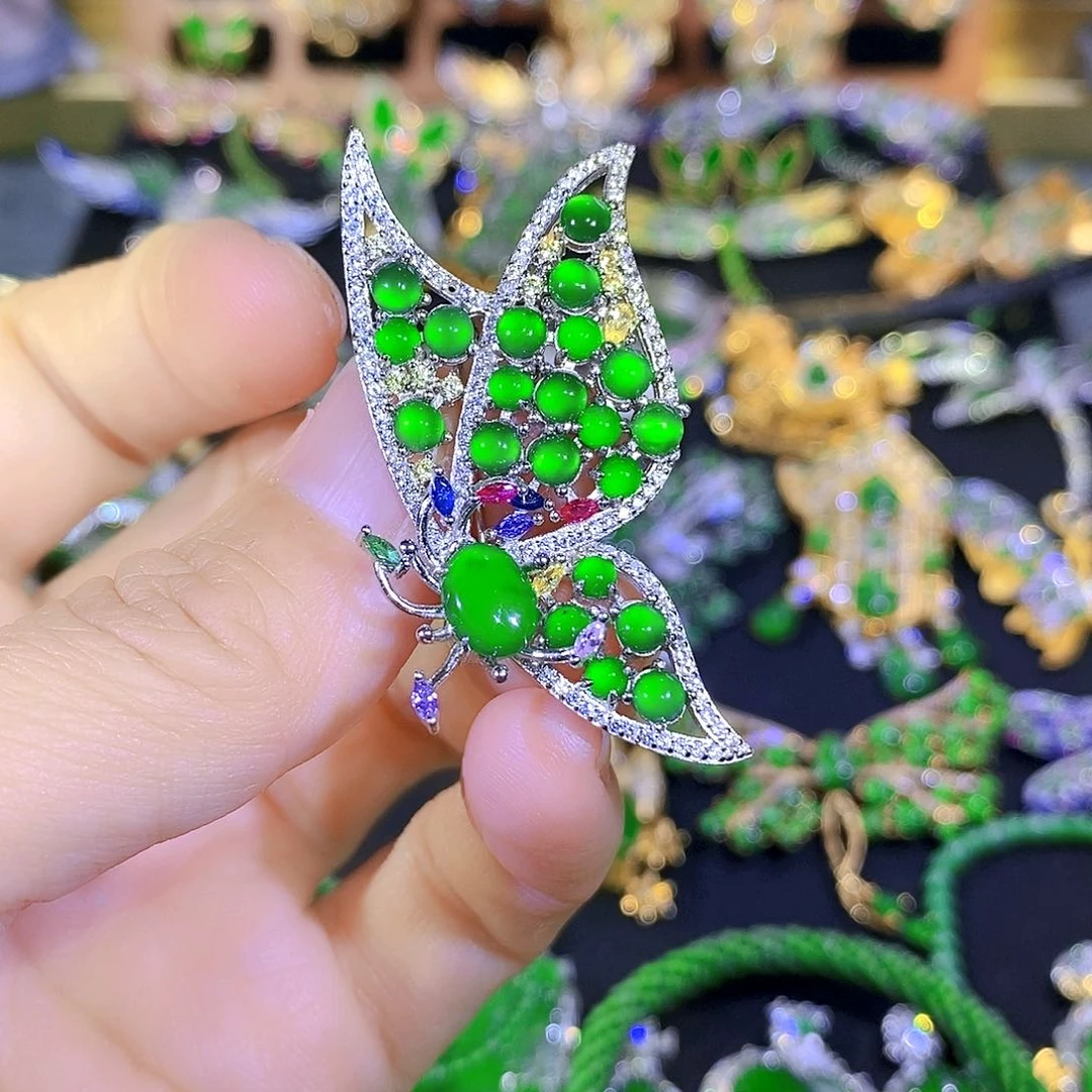 吊坠(不含链)银S925镶嵌翡翠