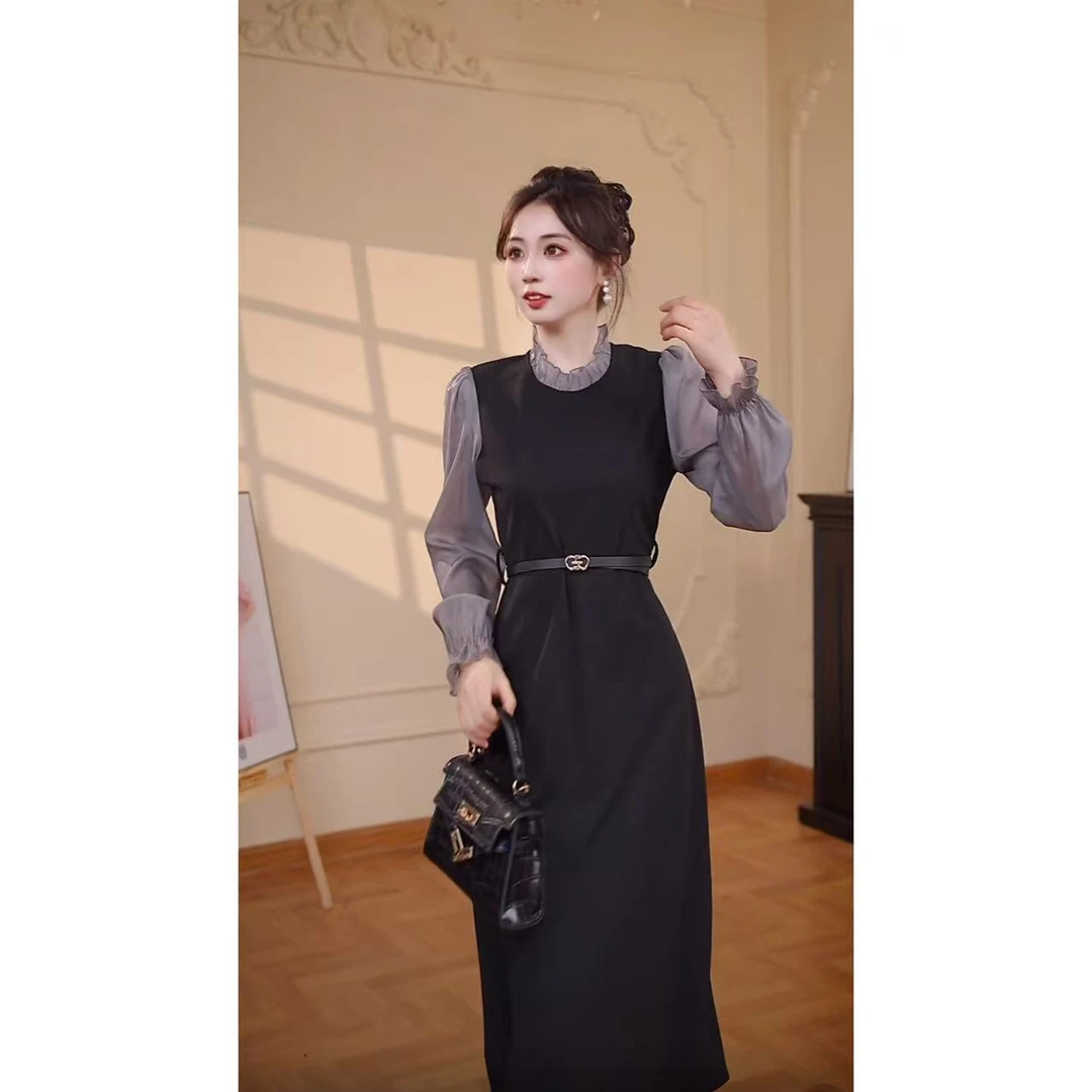【瑞瑞定制】2025年修身新款连衣裙女法式内搭小千金气质长裙7532