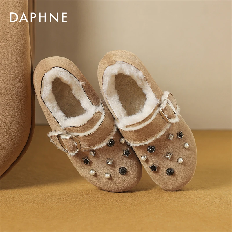 达芙妮新款小土豆全包勃肯鞋2025秋冬加绒保暖毛毛一脚蹬休闲女鞋