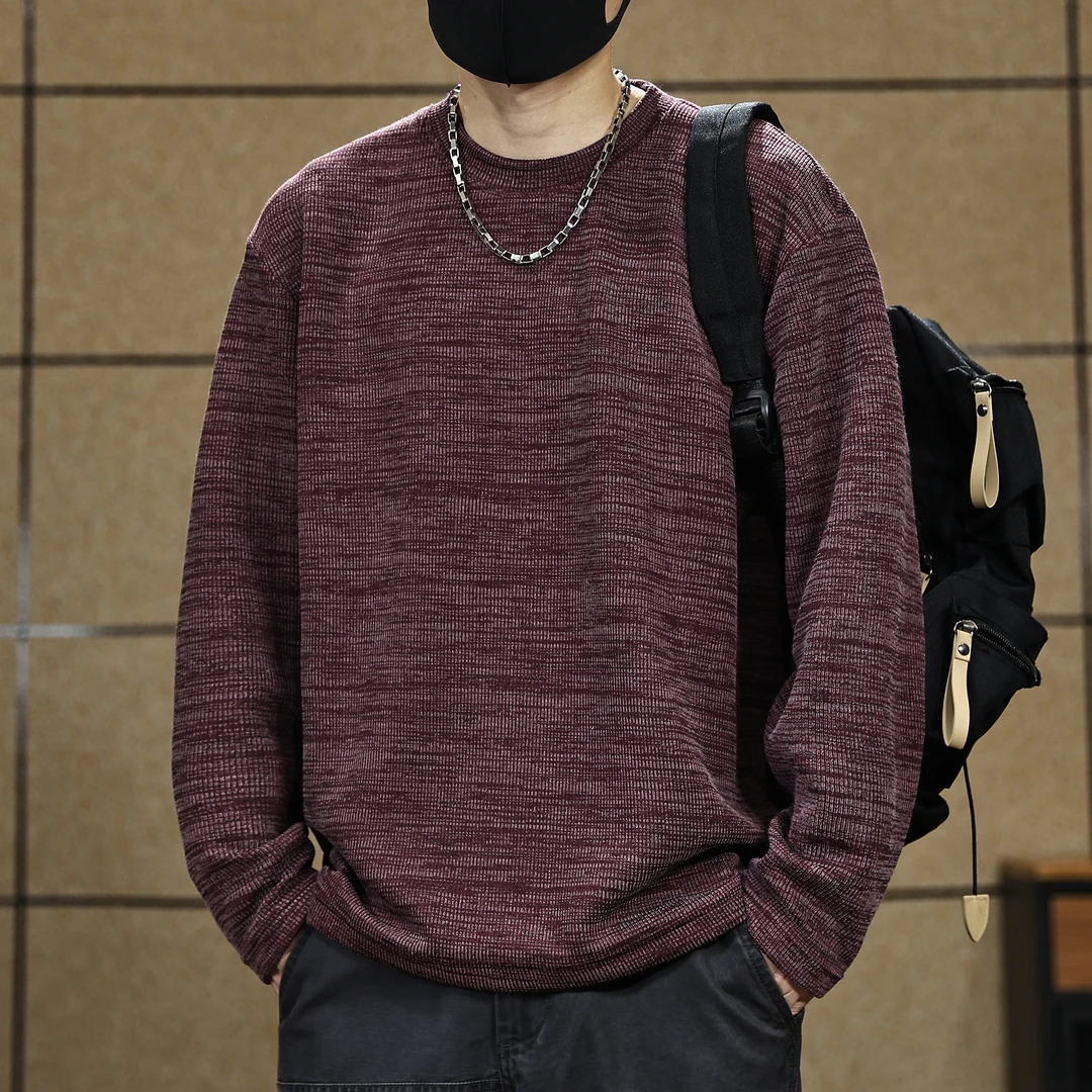 美式复古300g重磅长袖T恤男士春秋季新款慵懒感纹理休闲打底衫男