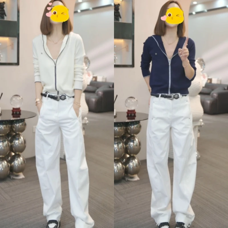 【一见钟情】新款时尚气质针织上衣+百搭高腰牛仔裤LK2506051