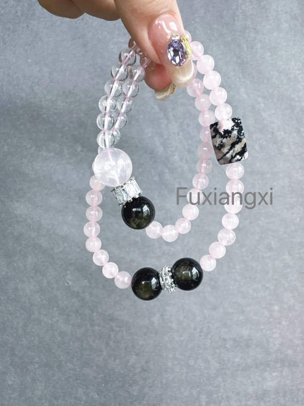 黑粉秘境·柔韧的力量（黑粉色设计款轻奢水晶双圈手链）