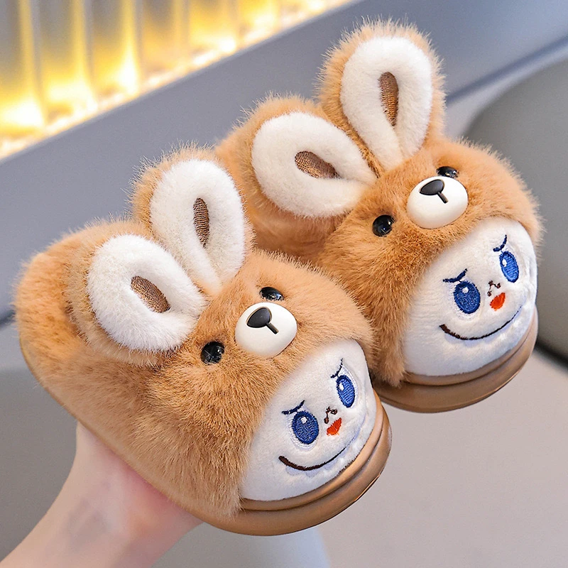 拉布布儿童棉拖鞋女童男孩加绒保暖防滑2025新款居家室内秋冬毛拖