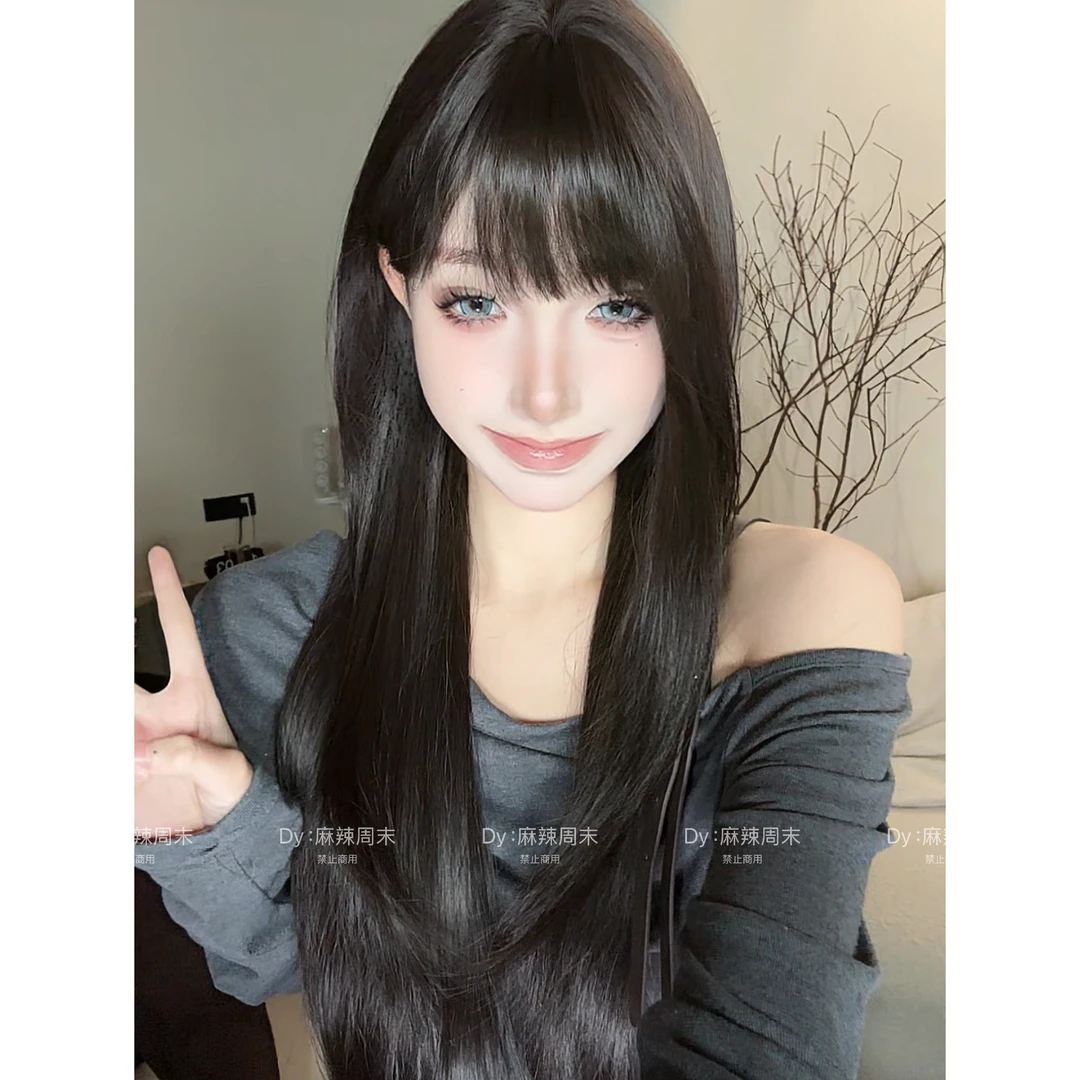 麻辣周末-【纯真宅甜】漫真假发黑长直自然甜美lolita减龄女全头套