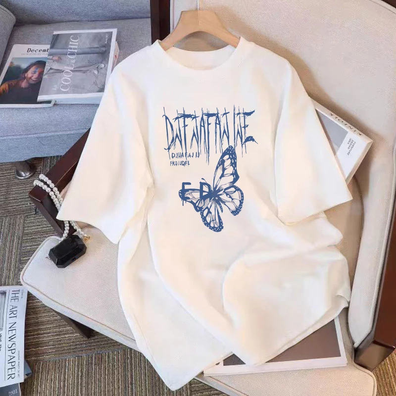 胖mm短袖女宽松休闲百搭大码闺蜜装t恤夏季遮肚慵懒风上衣ins潮牌