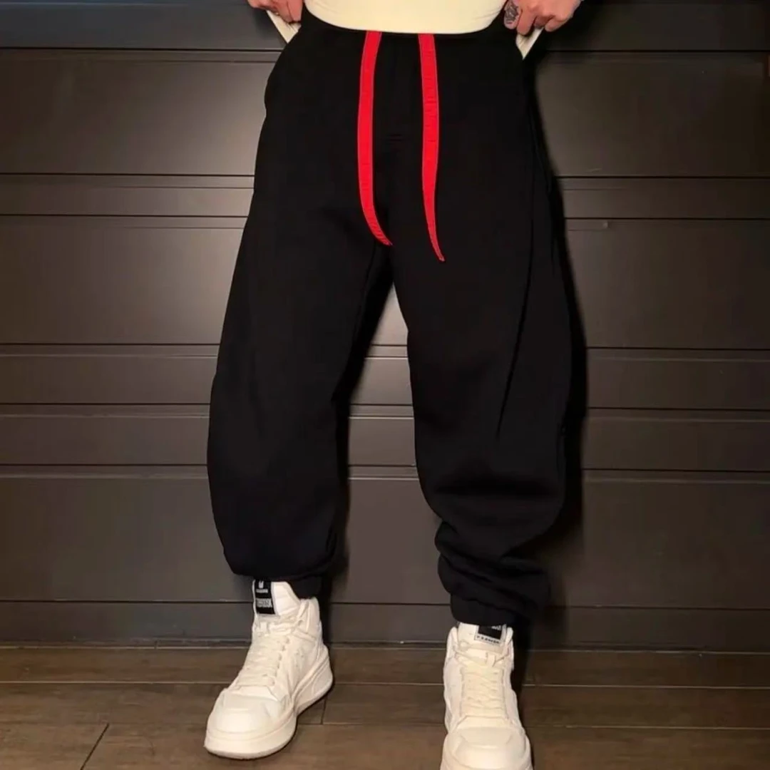 冬季新款加绒加厚字母休闲裤男时尚高街简约百搭立体裁剪束脚裤