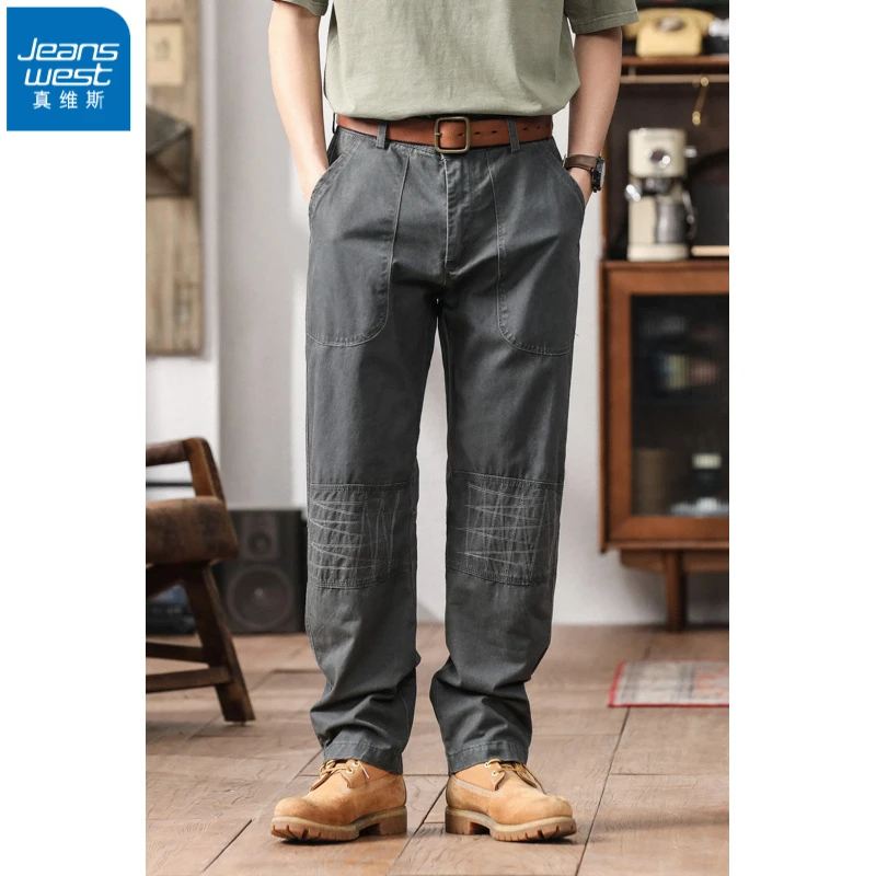 真维斯美式复古做旧水洗膝盖补丁秋冬休闲长美式做旧男士休闲长裤