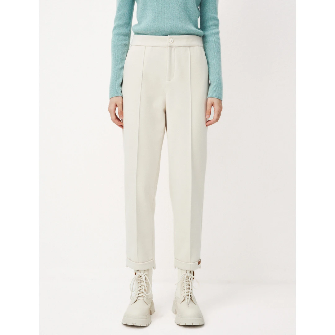 【众心专享价】翻边设计纯色直筒休闲裤通勤款裤子女EV02318V1