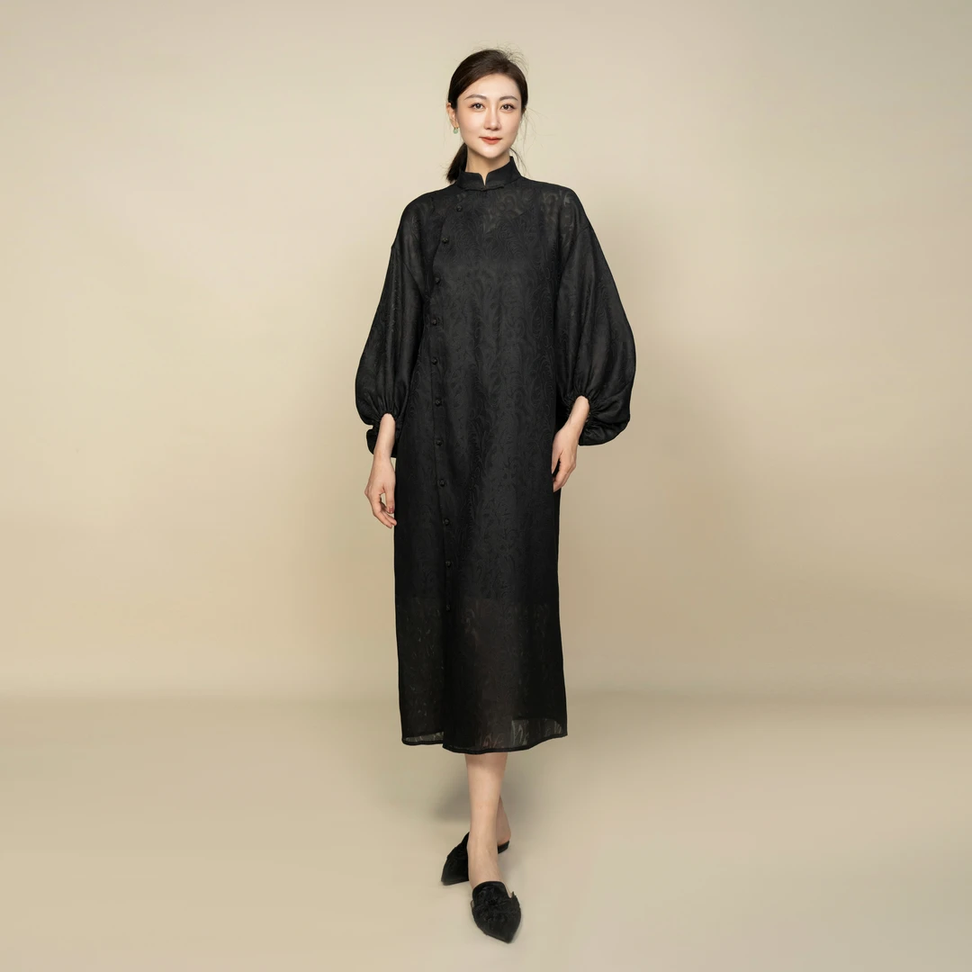 【栖香锦】凤尾绞罗 香云纱   新中式  国风 连衣裙