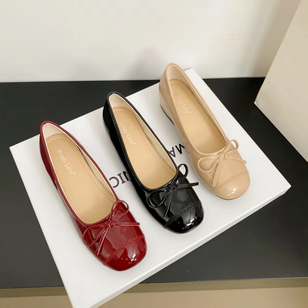 内增高小红鞋新款单鞋蝴蝶结女鞋方头皮鞋法式时尚法式温柔单鞋女