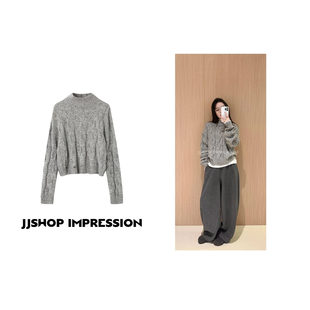 【高领破洞麻花针织衫】JJSHOP IMPRESSION秋冬特殊动物纱线毛衣