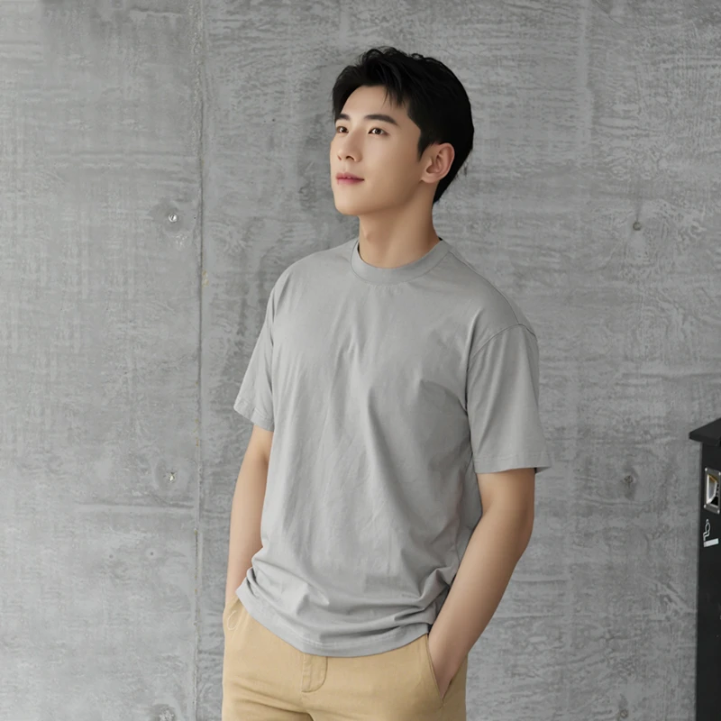 BXS夏季纯色匹马棉T恤男士轻薄透气宽松短袖上衣