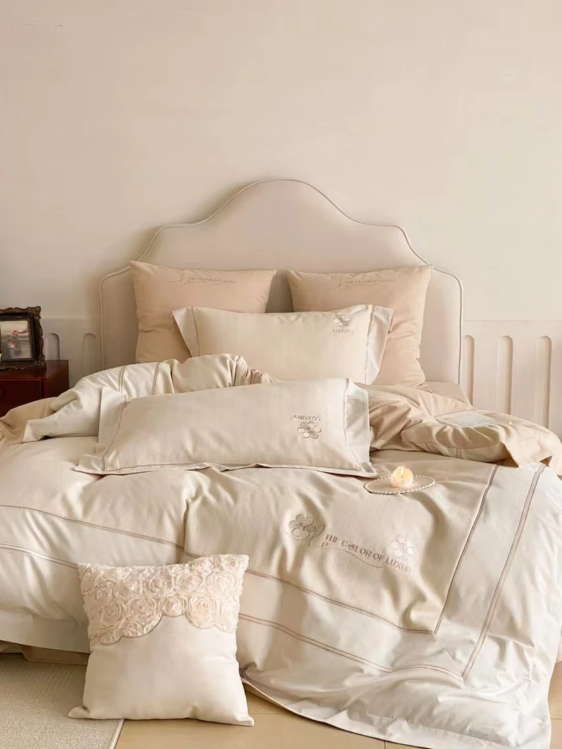 C7465绣花100s磨毛四件套安娜200*230印花亲肤套件