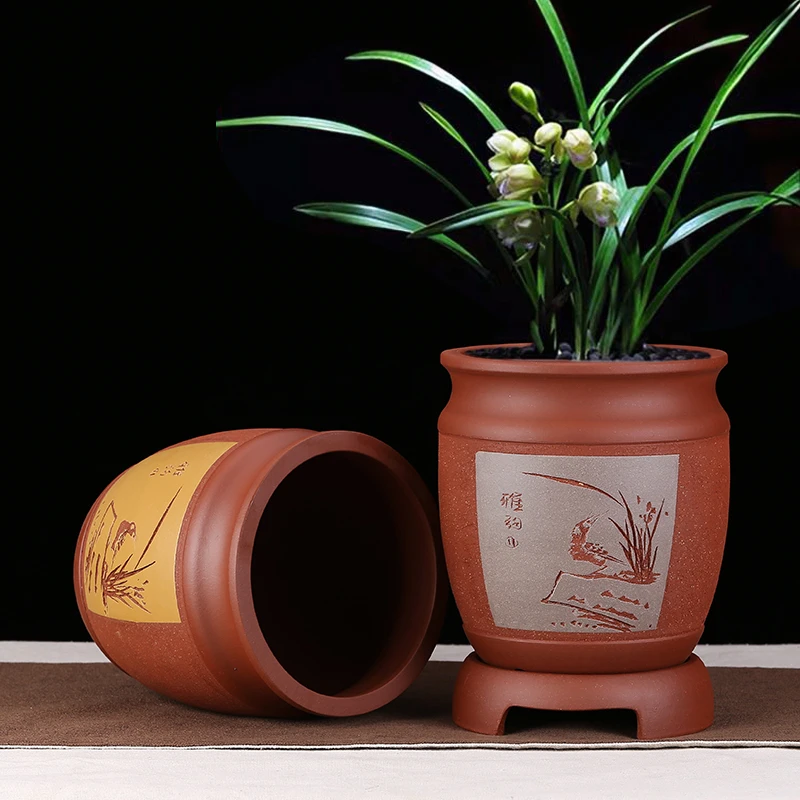 宜兴紫砂花盆大号花盆特大口径兰花盆家用红陶瓷多肉君子兰盆景栽