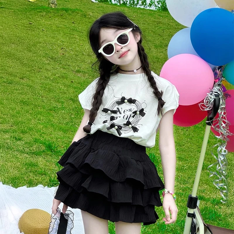 女童夏日裙子套装2025新款女孩大童夏季洋气半身裙儿童夏装蛋糕裙